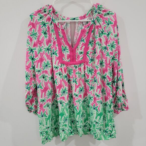 Crown And Ivy Womens Top Size XL Floral Palm Tree Colorful Beach Embroidered - Picture 1 of 7